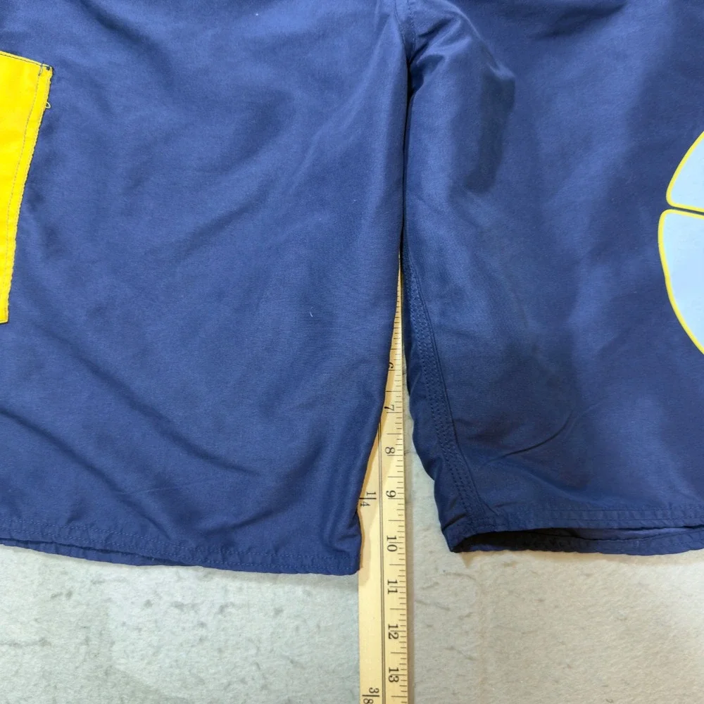 Ecko Unltd Mens Navy Blue Yellow Rhino Logo Board Shorts Swim Trunks Size 40 Y2K